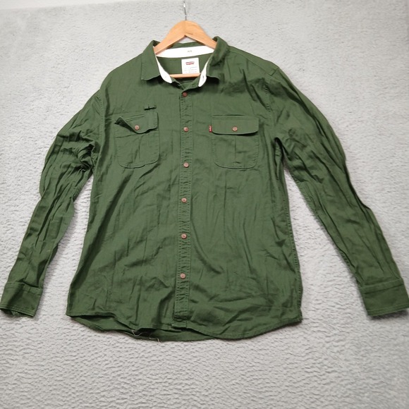 Levi's Shirt Mens XL Green Long Sleeve Button Down Stretch Pockets Workwear - Picture 1 of 7